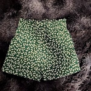 12-13 shein shorts, green with white flowers